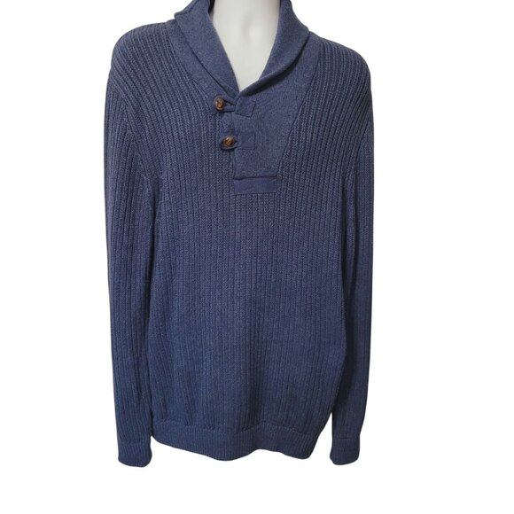 Duluth Trading Co Men's Brigadier Shawl Collar Sweater L Tall Blue Preppy - Picture 6 of 15